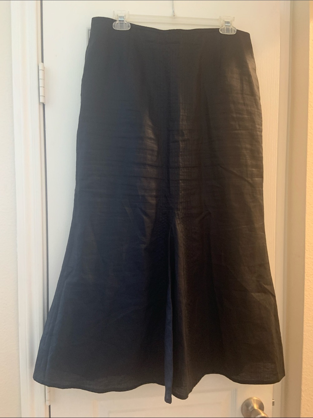 Black A-Line Linen Trumpet Midi Skirt - Classic Linen Skirt